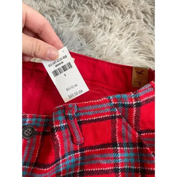 NWT Hollister Womens Shorts Size 9 Red Plaid Zipper Button Closure Summer - Picture 4 of 5